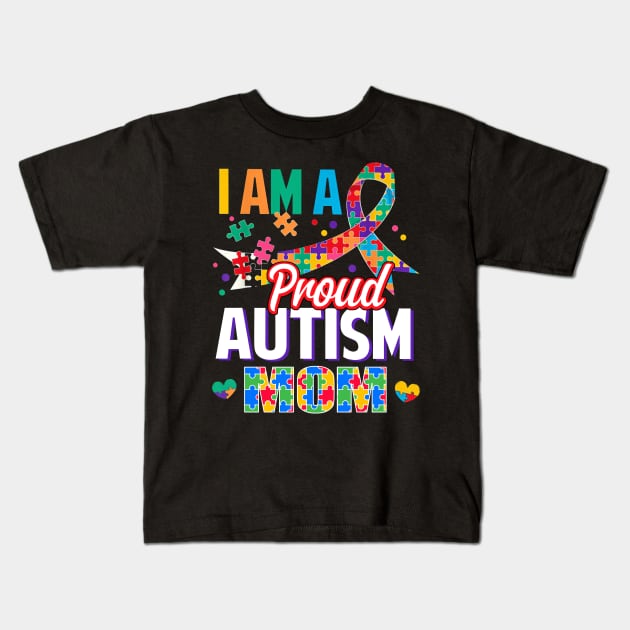 I Am A Proud Autism Mom Autism Awareness Ribbon Kids T-Shirt by Red and Black Floral